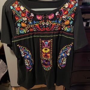 Black Embroidered Floral Top